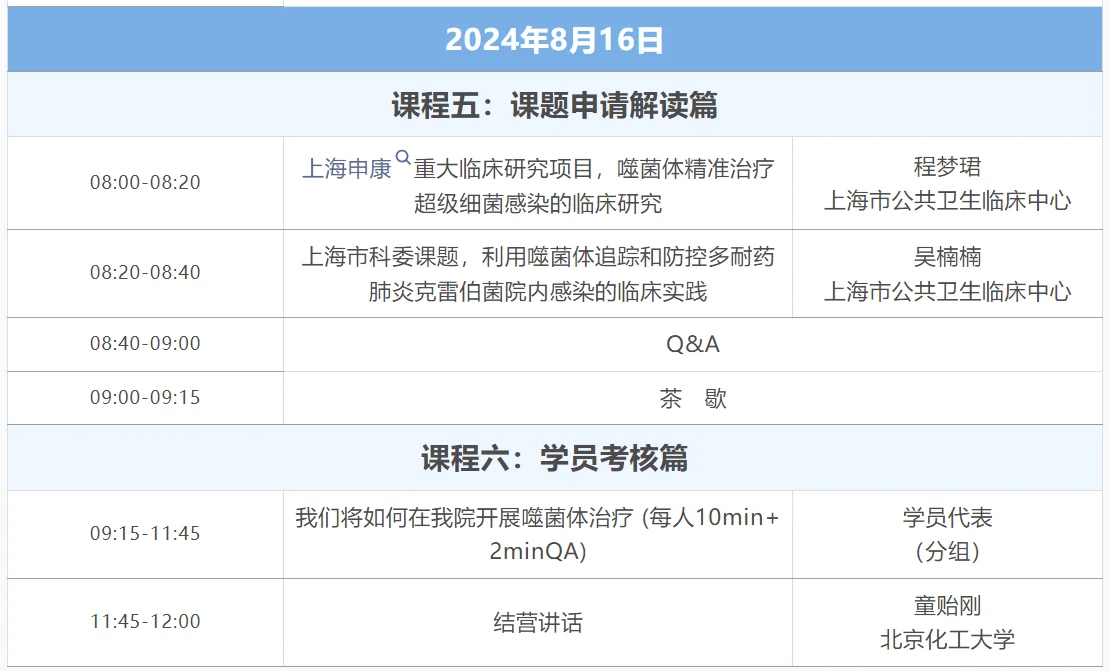 8e7b86bc4cd9916933bbdc80e1da601.png 2024中国噬菌体治疗大会 第一期种子营/联盟年会/主论坛 日程安排 · 配图